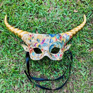 Venetian Gold Fairy Devil Horn Sexy Masquerade Mythical Women Party Eye Mask